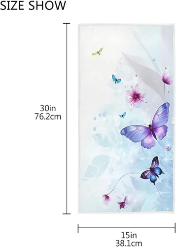 Vista 4 de Pfrewn Toallas de mano con mariposas 3D de 16 x 30 pulgadas en primavera y verano floral lila con flores abstractas, toalla de baño pequeña, toalla