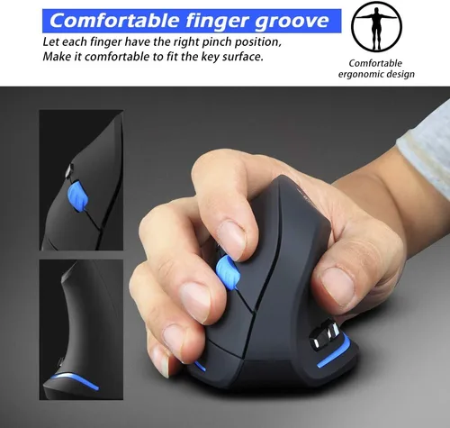 Vista 4 de ZLOT Ratón inalámbrico vertical, ratones ergonómicos ópticos USB de 2.4 G con 3 DPI ajustables 100016002400 y 6 botones para laptop, PC