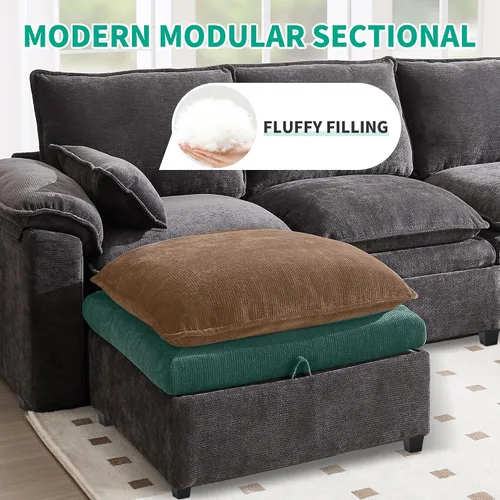 Vista 4 de Juego de sofá modular grande en forma de U – Sofá de nube de gran tamaño de 4 plazas para sala de estar, sofás grandes y cómodos de tela
