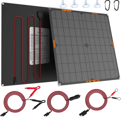 Vista 9 de OYMSAE Cargador de batería solar de 12 V, mantenedor de batería solar impermeable de 10 W, cargador de panel solar portátil con controlador MPPT
