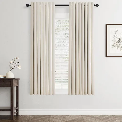 Vista 82 de Beige White Linen Blackout Curtains 90 Length 2 Panels Set for Living Room Bedroom, 100% Black Out Thermal Insulated Linen Drapes, Room Darkening