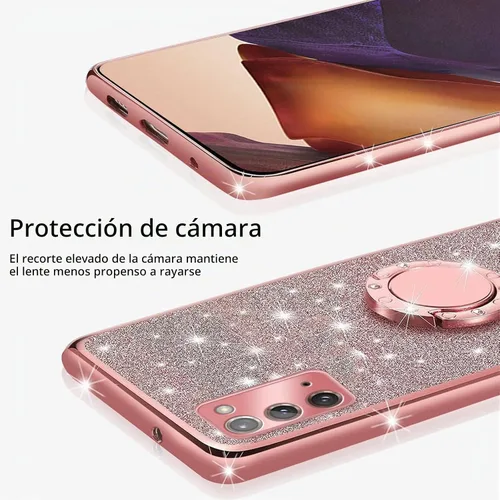 Vista 4 de Funda para Note 20, Galaxy Note 20 para mujer, con purpurina, suave, transparente, TPU de lujo, bonita funda protectora con correa de soporte