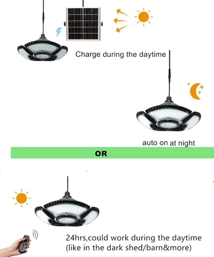 Vista 6 de HULPPRE - Luz solar para cobertizo, interior y exterior con control remoto, de día o de noche 136leds, brillante, IP65 impermeable, para granero