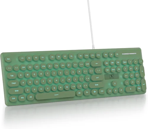 Vista 9 de surmen Bonito teclado silencioso con cable retro con cable, teclados suaves de tamaño completo con bloc de números, teclas redondas, USB Beige