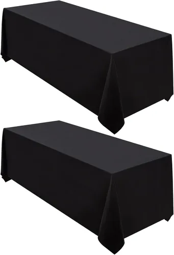 Vista 21 de Surmente Mantel rectangular de poliéster de 60 x 102 pulgadas para bodas, banquetes o restaurantes (negro, paquete de 2)
