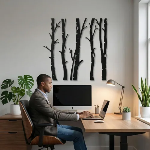 Vista 6 de DEKADRON Arte de pared de metal, letrero de 5 árboles, decoración de árbol de metal, para colgar en la pared, decoración del hogar y sala de estar