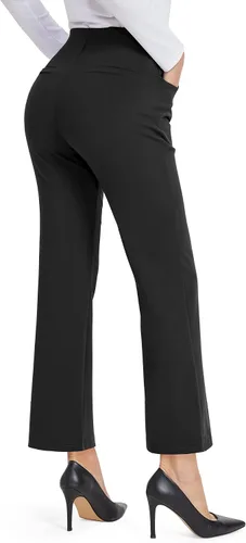 Vista 2 de G4Free Pantalones de vestir para mujer, elásticos, pantalones de trabajo de yoga, pierna ancha, pantalones casuales de negocios con bolsillos