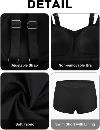 Vista 3 de Septangle Traje de baño tipo tankini para mujer, dos piezas, ajuste holgado, atlético, espalda cruzada
