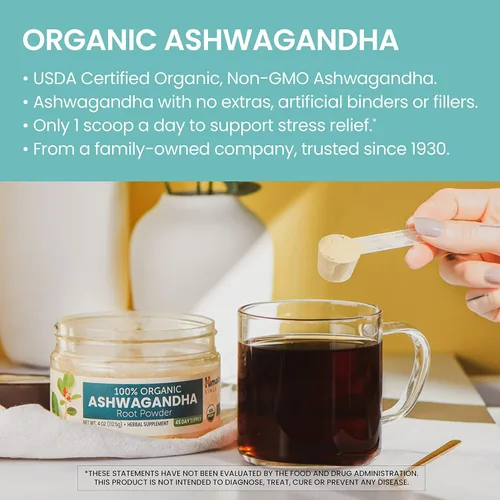 Vista 3 de Himalaya Polvo de Ashwagandha orgánico, suministro para 45 días, apoyo suprarrenal a base de hierbas para aliviar el estrés, apoyo energético