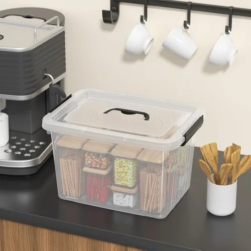Vista 6 de Paquete de 4 cajas de plástico de 20 L, contenedores de almacenamiento transparentes con tapas/asas