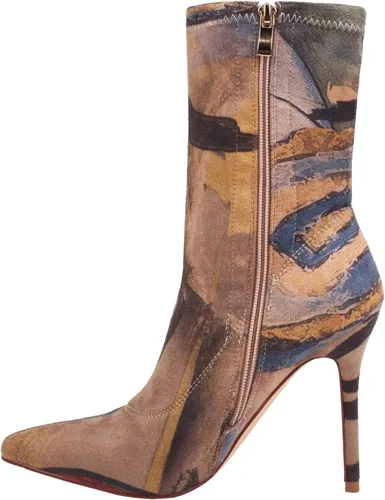 Vista 4 de vivianly Botines elásticos con punta puntiaguda, botas de tobillo a media pantorrilla, botas de tacón de aguja para mujer