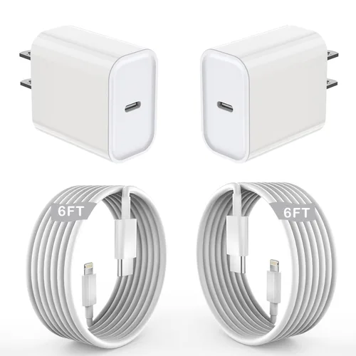 Vista 12 de Cargador de iPhone de carga rápida para iPhone 14, paquete de 2 bloques de pared USB C con enchufe de cargador y cable de carga USB C a Lightning