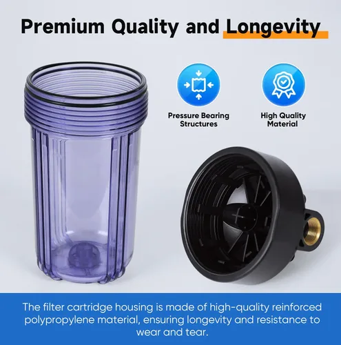 Vista 6 de PUREPLUS Sistema de filtración de agua de 2 etapas para toda la casa, reduce los metales pesados, el cloro y el olor, carcasas de 10 x 4.5 pulgadas