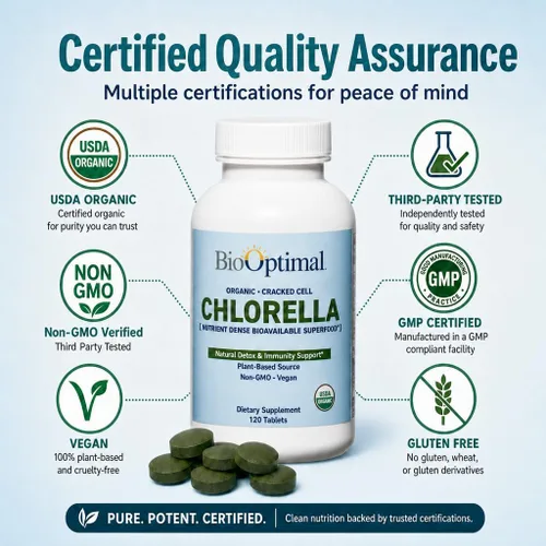 Vista 8 de BioOptimal Pared celular agrietada con Chlorella orgánica USDA y apoyo