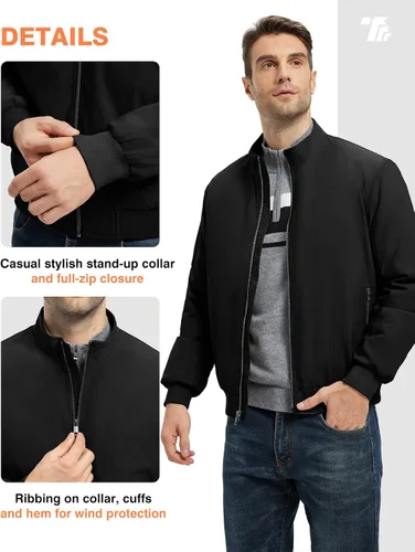 Vista 6 de TBMPOY Men's Winter Lightweight Bomber Jackets Water Resistant Fall Casual Windbreakers Quilted Full Zip Windproof Work Coats