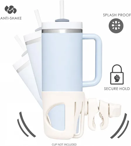 Vista 2 de Universal Cup Holder for Stroller, Bike, Scooter & Wheelchair – Compatible with Stanley, Hydroflask, Yeti, Owala – 360° Rotating, Anti-Shake, Spill