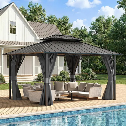 Vista 18 de UDPATIO Gazebo de techo rígido de 10 x 10 pies, para exteriores, resistente Gris