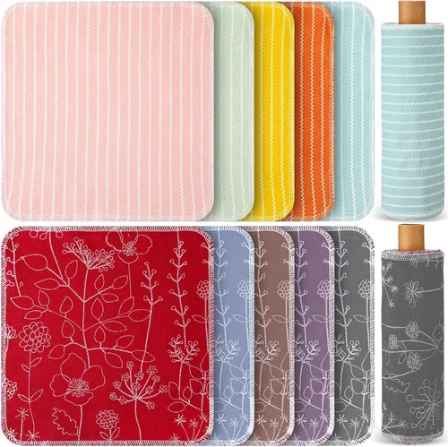 Vista 17 de Redbaker 50 piezas de toallas de papel reutilizables, paños de algodón reutilizables sin papel, toallas de papel absorbentes lavables