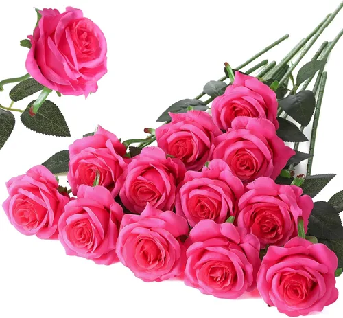 Vista 21 de Hawesome - Ramo de 12 rosas artificiales de seda con tallo largo para decoración del hogar, boda, fiesta (Negro-1)