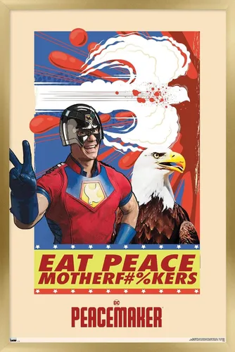 Vista 14 de DC Comics TV Peacemaker - Póster de pared Eat Peace, 22.4 pulgadas de largo x 14.7 pulgadas de ancho, versión enmarcada de madera de granero Versión