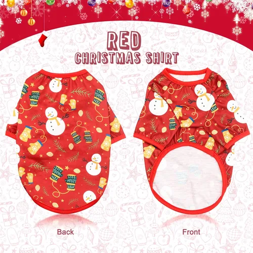 Vista 2 de HYLYUN Paquete de 2 camisetas de Navidad para perros pequeños, ropa para Rojo + negro