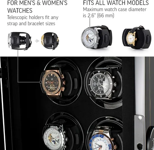 Vista 4 de Enrollador de reloj para 4 relojes con bloqueo de huella dactilar, retroiluminación interior y control remoto