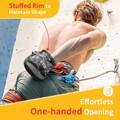 Vista 2 de Chalk Bag for Rock Climbing, Climbing Chalk Bag Brush Loop and Zippered Pocket for Bouldering, Gym, Cross Fit, Weight Lifting, Disc Golf