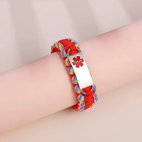 Vista 37 de Pulsera de alerta médica Paracord para hombres y mujeres Pulsera de identificación médica de acero inoxidable con hebillas de liberación lateral