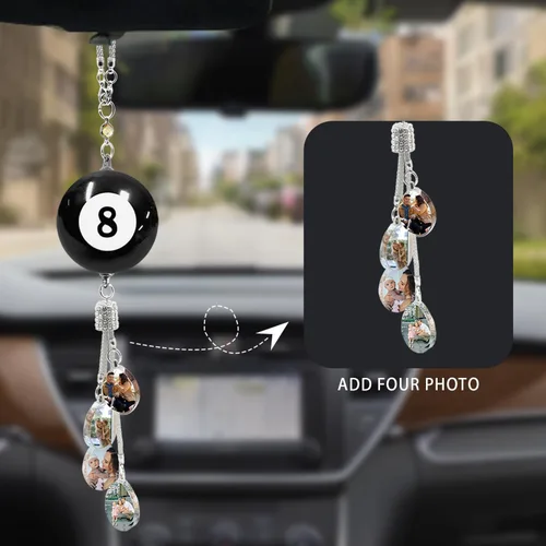 Vista 2 de Colgante personalizado negro-8 para foto de coche, adornos colgantes de automóvil, para mujeres y hombres, regalo del día de San Valentín