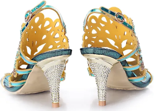 Vista 7 de Honeystore Sandalias de diamantes de imitación hechas a mano con patrón en forma de pavo real