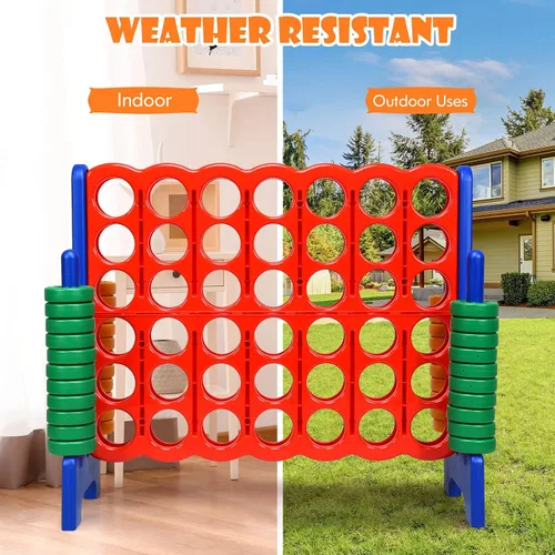 Vista 6 de HONEY JOY Juego gigante gigante de 4 a punta, juegos gigantes para patio al aire libre para la familia, 42 anillos jumbo y deslizador de liberación