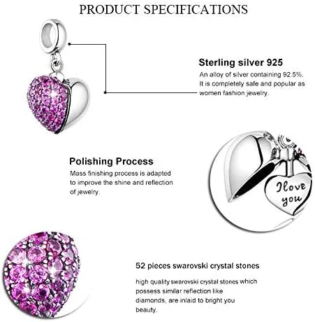 Vista 5 de GW Colgante de plata de ley 925 con dije de corazón para mujeres y niñas, Cristal Metal, cristal