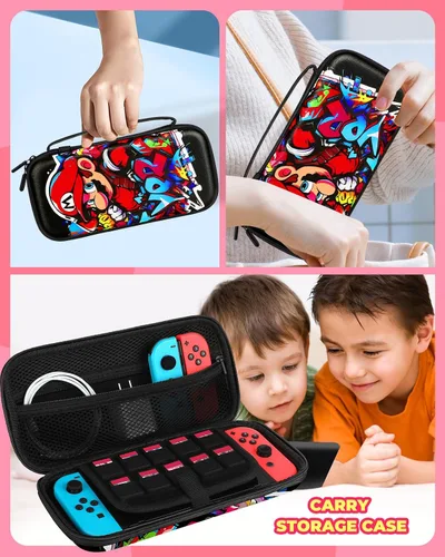 Vista 6 de Xinocy Carrying Case for Nintendo SwitchSwitch OLED Travel Carry Cases for Kids Boys Teen Girls Cute Kawaii Design Aesthetic Portable Hard Shell