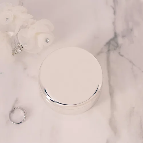 Vista 4 de Personalized Round Jewelry Keepsake Box with Custom Name and Engraved Cross with Message for Baby Christening Gift, Silver Toned