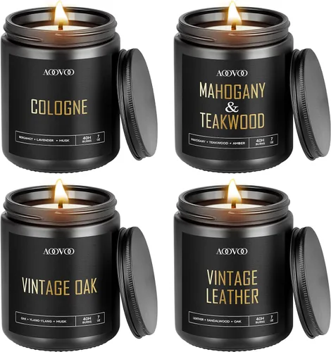 Vista 12 de Velas perfumadas para hombres – Paquete de 4 velas para el hogar, cera de soja de 36 onzas, tiempo de combustión de 200 horas, juego de velas