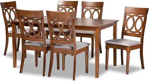 Vista 14 de Baxton Studio Lucie - Juego de sillas de comedor (2 piezas, tapizado de tela gris con madera con acabado marrón expreso)