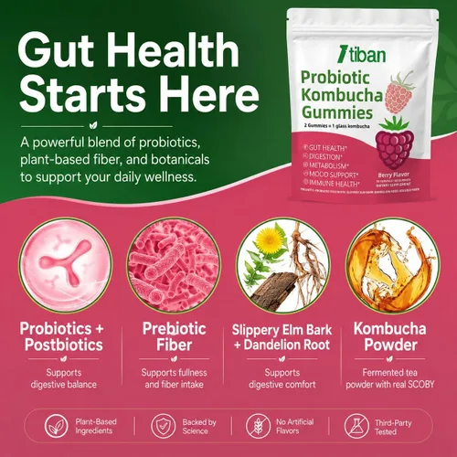 Vista 3 de Probiotic Kombucha Gummy, mujeres y hombres, sabor a bayas, 60