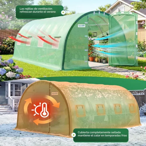 Vista 8 de Quictent - Invernadero túnel para exteriores con 2 puertas con bisagras de Verde