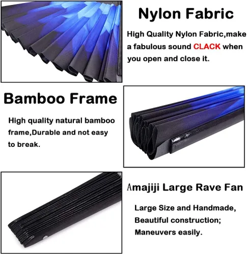 Vista 4 de Rave Fans - Ventilador de mano plegable grande para baile de línea, grandes abanicos de aplausos plegables para baile, festival de música, fiesta