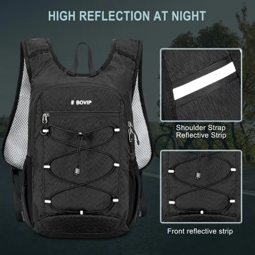Vista 7 de BOVIP Mochila de hidratación ligera, mochila de senderismo multiusos de 15 litros con bolsa de agua de 1.5 L, mochila de agua hidráulica