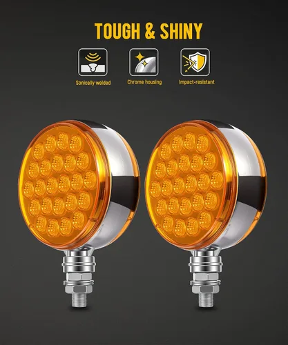 Vista 4 de Partsam 2 luces redondas de doble cara ámbar de 48 LED para guardabarros de pedestal trasero, luces de estacionamiento para montaje en poste, luces