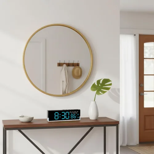 Vista 3 de JENLYSTIME Reloj despertador digital LED de 7 pulgadas con alarmas duales y luz inferior ｜ Muestra hora, fecha, día, temperatura ｜ Brillo