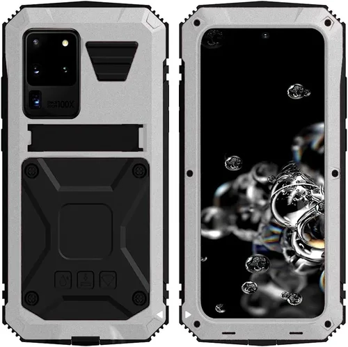 Vista 10 de Simicoo Compatible con Samsung S20 Ultra Metal Bumper Funda de silicona Militar a prueba de golpes resistente resistente Funda protectora de Negro