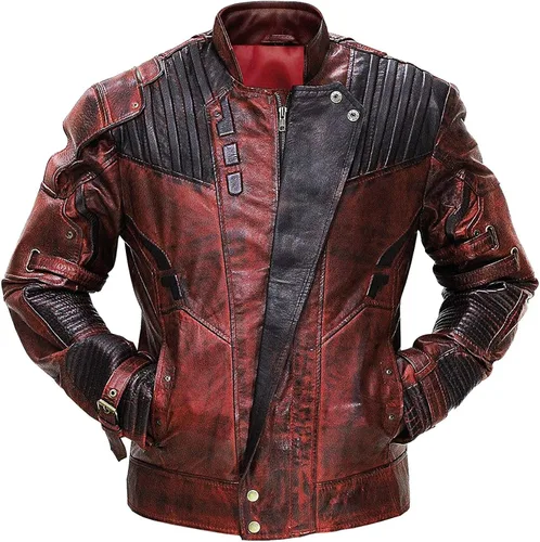 Vista 3 de Mens Distressed Maroon Star Superhero Protector King Faux Leather Galaxy Adult Costume Jacket