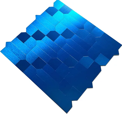 Vista 2 de XUANINY 7 hojas de azulejos metálicos para salpicaduras de muro, autoadhesivas, múltiples formas, mosaico de aluminio 3D, adhesivo de pared