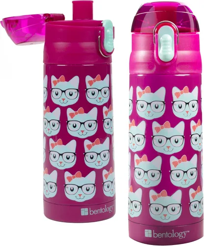 Vista 18 de Bentology - Botella de agua reutilizable de acero inoxidable de 13 onzas para niños, color azul
