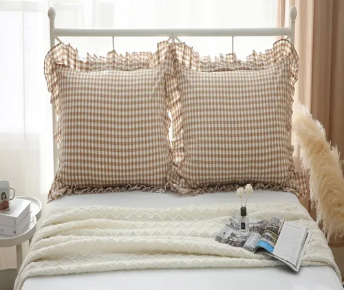 Vista 15 de Fundas de almohada cuadradas a cuadros en blanco y negro con volantes, fundas de almohada a cuadros, fundas de almohada de gingham, fundas