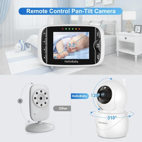 Vista 2 de HelloBaby Monitor de bebé con cámara y audio, pantalla LCD IPS, monitor de video sin WiFi, visión nocturna infrarroja, pantalla de temperatura