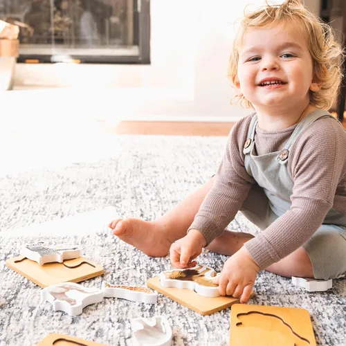 Vista 2 de Rompecabezas de madera Montessori de animales para niños de 2 años en adelante, rompecabezas realista con forma de animal de safari grueso - Juguete