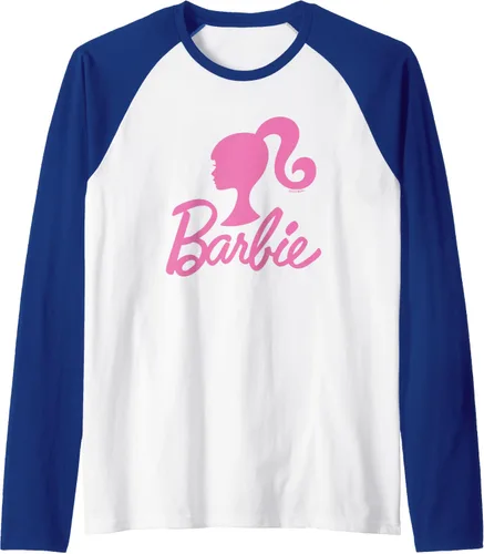 Vista 7 de Barbie - Camiseta de béisbol raglán raglán con logotipo rosa de Barbie, Negro - Negro/Blanco